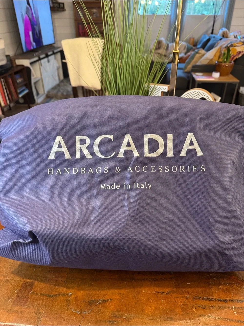Arcadia Patent Dome Satchel in Navy with Red Trim